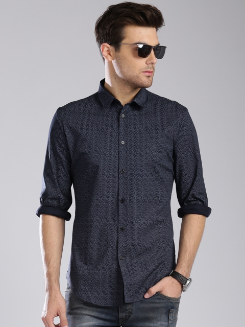 

Calvin Klein Jeans Navy Printed Slim Fit Casual Shirt, Navy blue