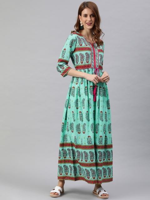 

Rain & Rainbow Women Blue Printed Floral Fit and Flare Dress