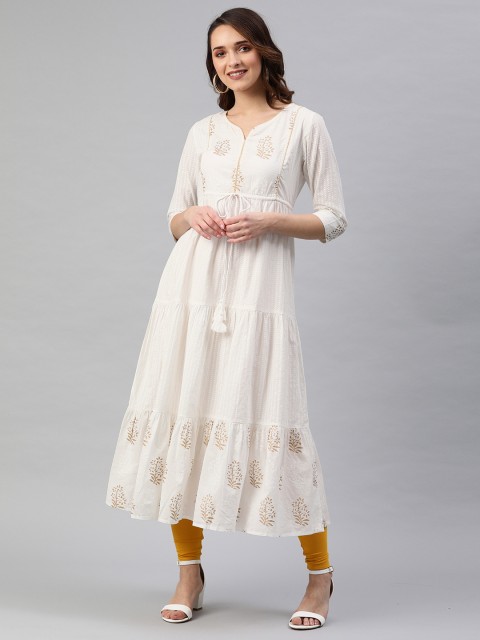 

Rain & Rainbow Women White Printed Empire Dress