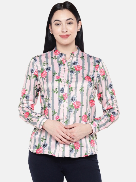 

Ten on Ten Women Pink & Grey Regular Fit Self Design Party Shirt
