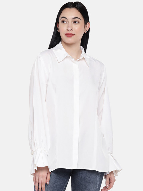 

Ten on Ten Women White Standard Regular Fit Solid Casual Shirt
