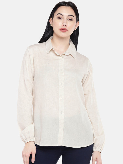 

Ten on Ten Women Cream-Coloured Standard Regular Fit Solid Casual Shirt