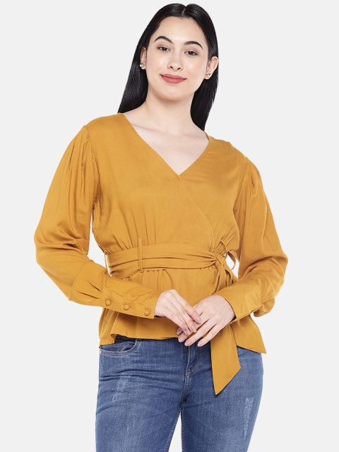 

Ten on Ten Women Mustard Solid Wrap Top