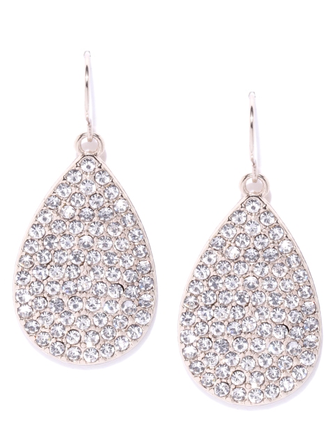 

Forever New Muted Gold-Toned Stone Studded Teardrop Shaped Drop Earrings