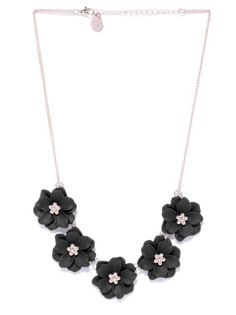 

Forever New Black & Gold-Toned Floral Statement Necklace