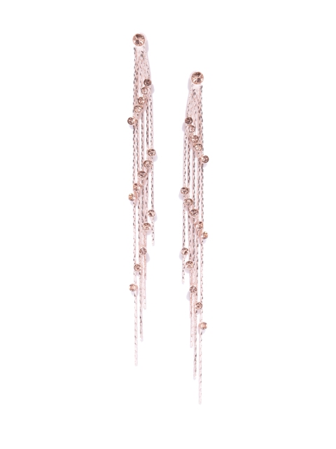 

Forever New Rose Gold-Toned Stone-Studded Tasselled Drop Earrings