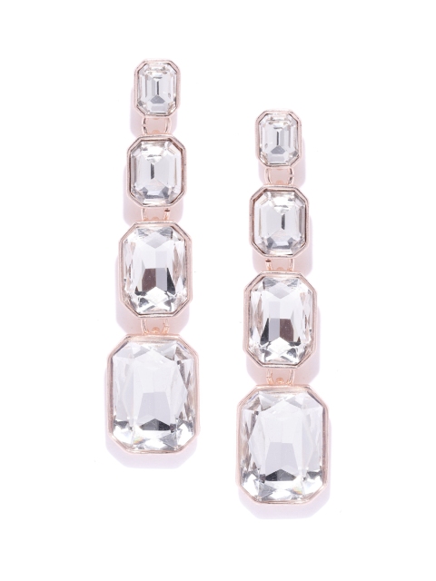 

Forever New Rose Gold-Toned Stone Studded Geometric Drop Earrings