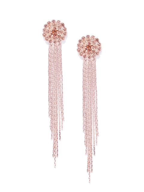 

Forever New Rose Gold-Toned Stone Studded Tasselled Contemporary Drop Earrings