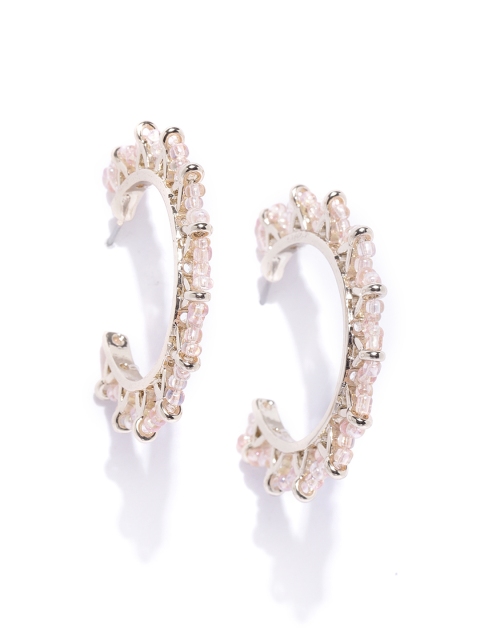 

Forever New Gold-Toned & Light Pink Beaded Half Hoop Earrings