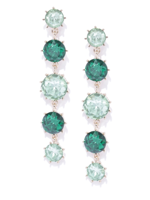 

Forever New Green & Gold-Toned Stone-Studded Circular Drop Earrings