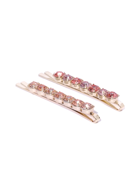 

Forever New Set of 2 Pink & Gold-Toned Stone-Studded Bobby Pins
