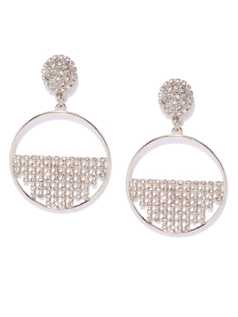 

Forever New Muted Gold-Toned Stone Studded Circular Drop Earrings