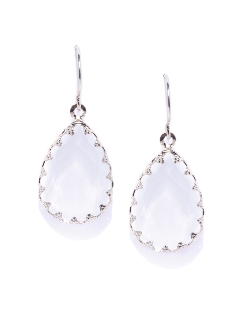 

Forever New Off-White & Muted Gold=Toned Stone Studded Teardrop Shaped Drop Earrings