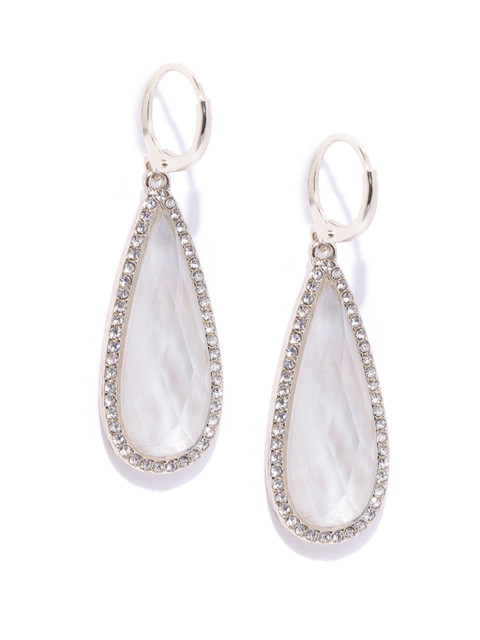 

Forever New White & Rose Gold-Toned Stoned Studded Teardrop Shaped Drop Earrings