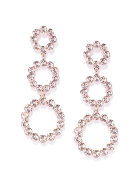 

Forever New Rose Gold-Toned Stone Studded Circular Drop Earrings
