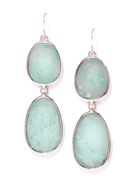 

Forever New Sea Green & Rose Gold-Toned Stone Studded Oval Drop Earrings