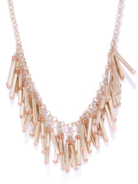 

Forever New Gold-Toned & Peach-Coloured Beaded Necklace
