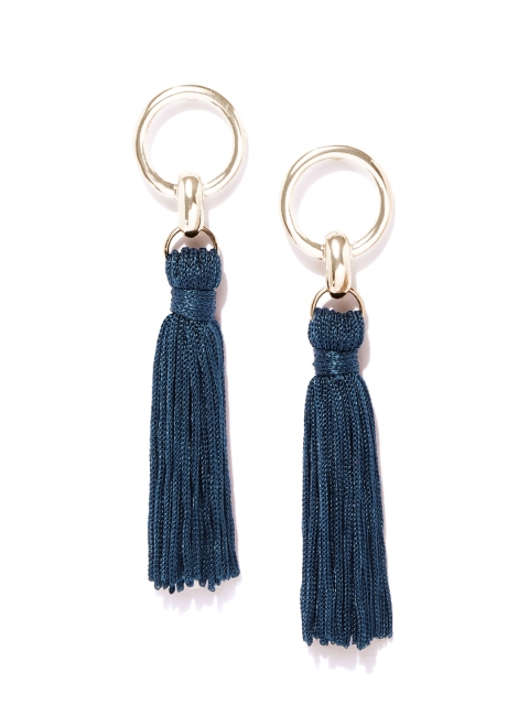 

Forever New Teal Green & Gold-Toned Tasselled Contemporary Drop Earrings