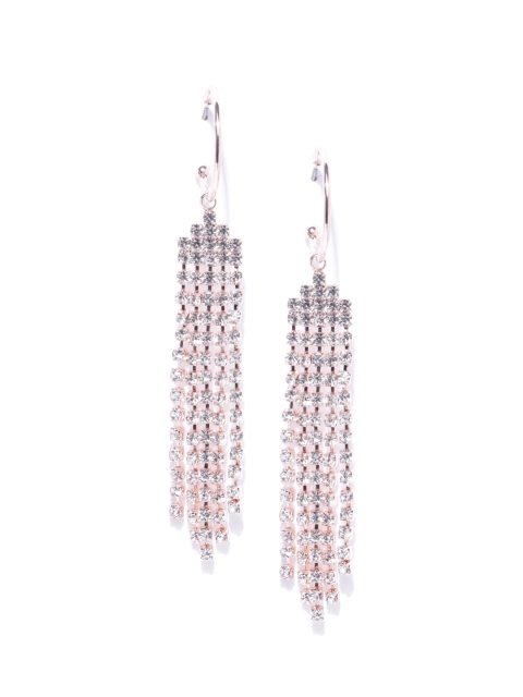 

Forever New Rose Gold-Toned Stone-Studded Tasselled Drop Earrings