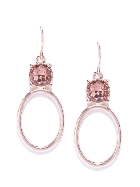 

Forever New Rose Gold-Toned Stone-Studded Oval Drop Earrings