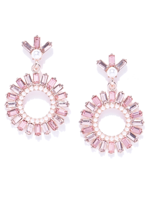 

Forever New Rose Gold-Toned Stone-Studded Circular Drop Earrings