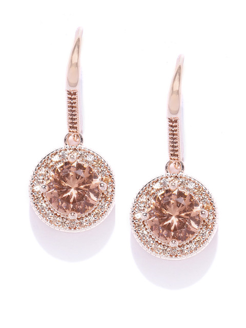 

Forever New Rose Gold-Toned CZ-Studded Circular Drop Earrings