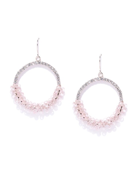 

Forever New Pink & Gold-Toned Stone-Studded & Beaded Circular Drop Earrings