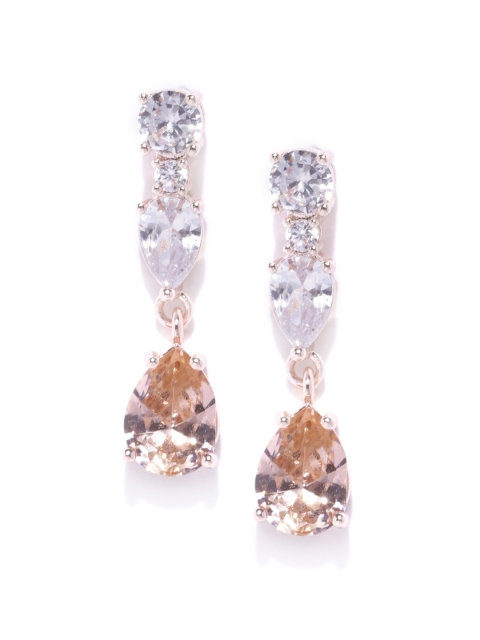 

Forever New Rose Gold-Toned Teardrop Shaped CZ Studded Drop Earrings