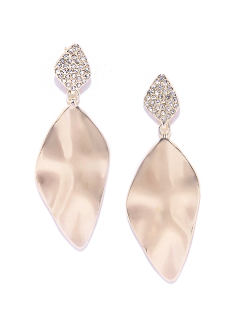 

Forever New Rose Gold-Toned Stone-Studded Geometric Drop Earrings