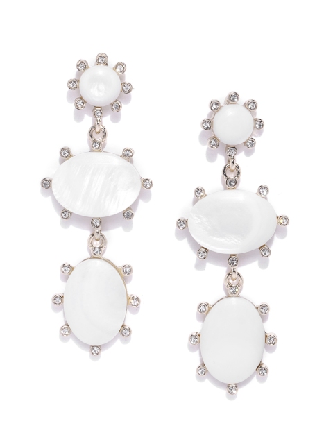 

Forever New Off-White & Gold-Toned Stone-Studded Oval Drop Earrings