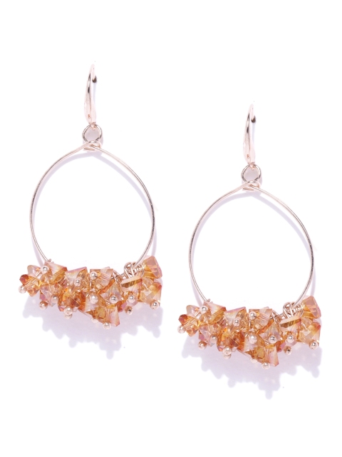 

Forever New Peach-Coloured & Gold-Toned Beaded Oval Drop Earrings