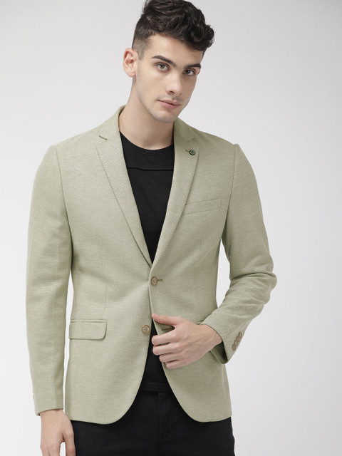 

Arrow Sport Men Olive Green Zero Calorie Fit Self Design Single-Breasted Blazer