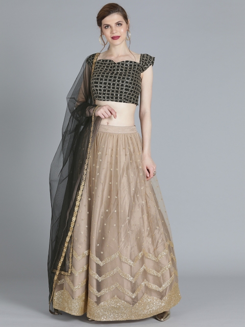 Black & Beige Embroidered Made to Measure Lehenga & Blouse with Dupatta