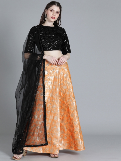 

EthnoVogue Black & Peach-Coloured Embellished Made to Measure Lehenga & Blouse with Dupatta