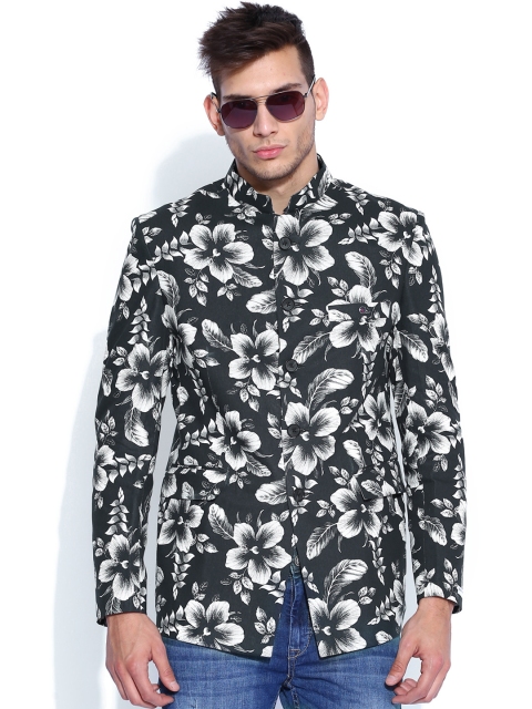 

Blazer Quarter Black & Cream-Coloured Floral Print Slim Fit Blazer