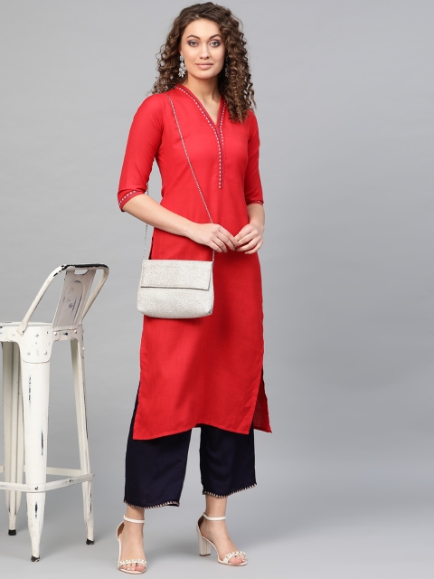 

Libas Women Red Solid Straight Kurta