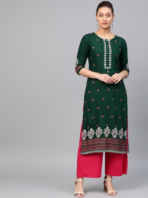 

Libas Women Green & Pink Printed Straight Kurta