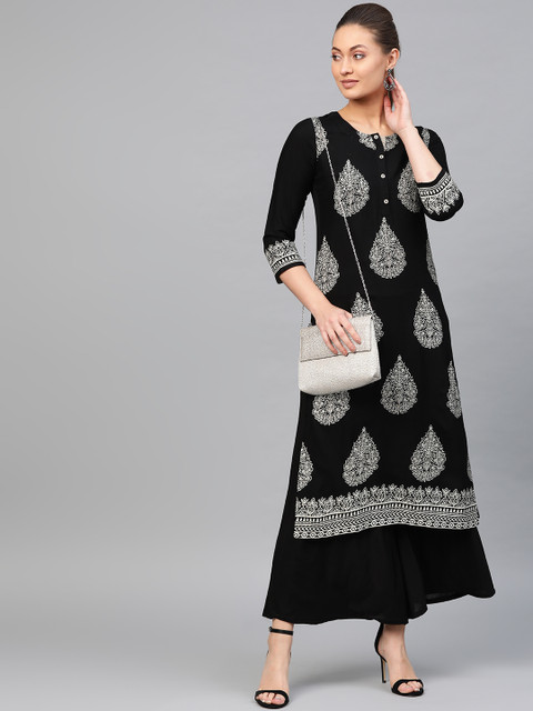 

Libas Women Black & White Printed Straight Kurta