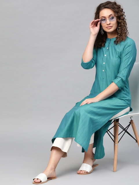 

Libas Women Blue Striped Straight Kurta