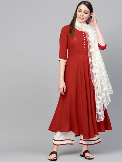 

Libas Women Red & Off-White Solid Kurta with Palazzos & Dupatta