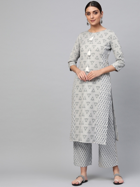 

Libas Women Grey & Black Printed Straight Kurta with Palazzos