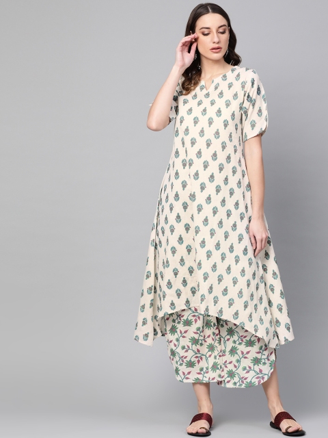 

Libas Women Beige & Green Printed Kurta with Palazzos