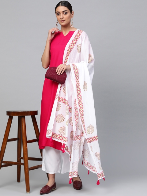 

Libas Women Pink & White Solid Kurta with Palazzos & Dupatta