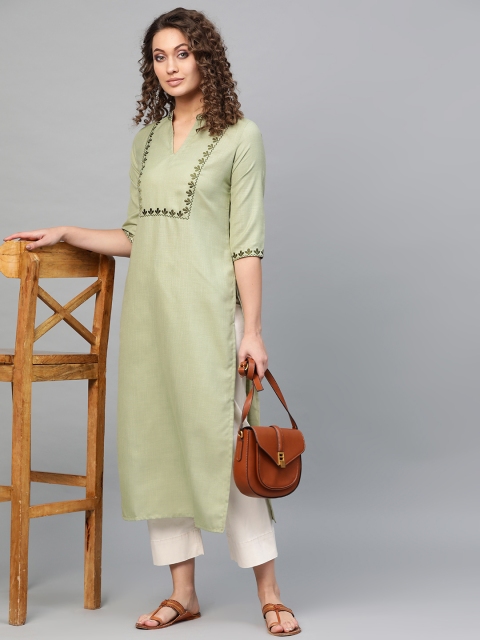 

Libas Women Green Solid Straight Kurta