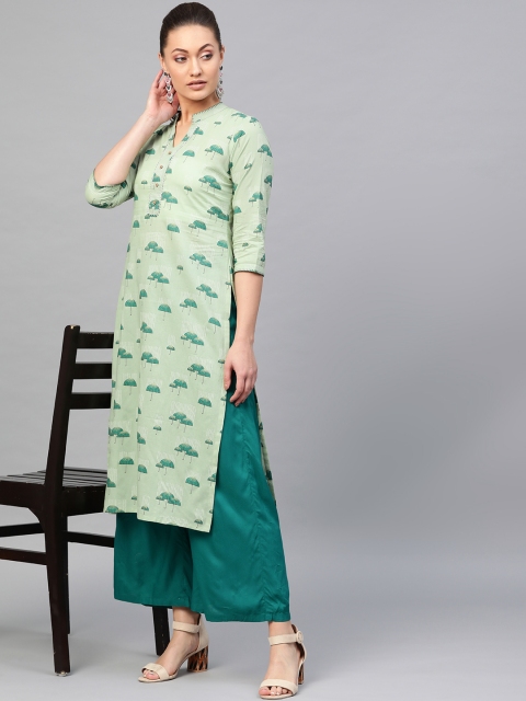 

Libas Women Green Quirky Print Straight Kurta