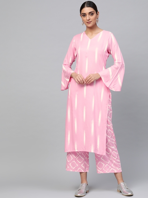 

Libas Women Pink & White Printed Kurta with Palazzos