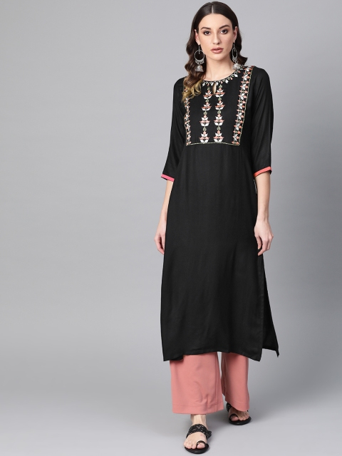 

Libas Women Black Yoke Design Straight Kurta