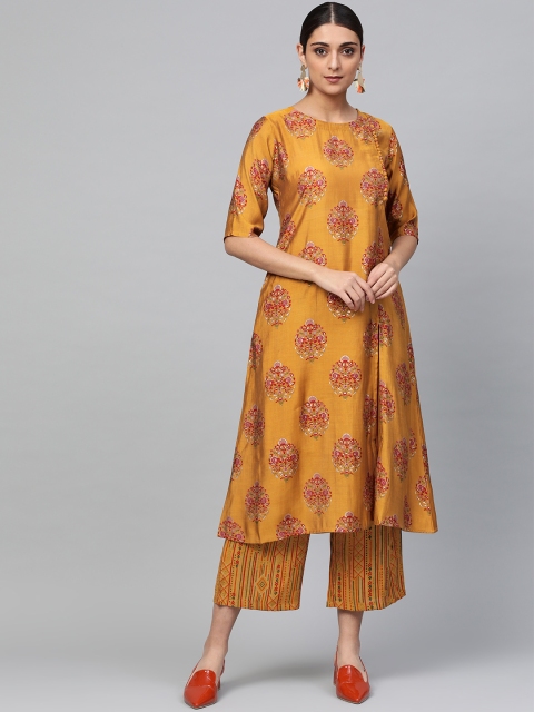 

Libas Women Mustard & Pink Printed Kurta with Palazzos