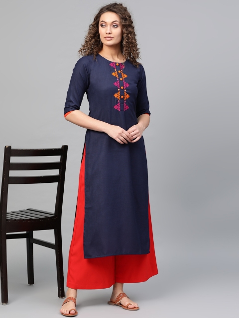 

Libas Women Navy Blue Solid Straight Kurta