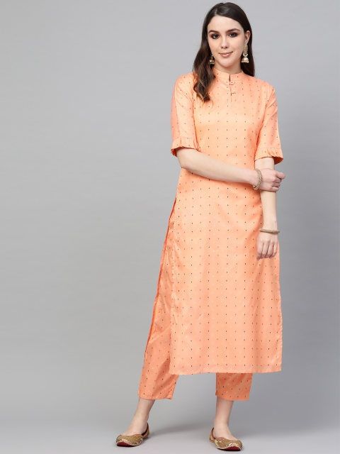 

Libas Women Peach-Coloured Zari Woven Design Kurta with Trousers